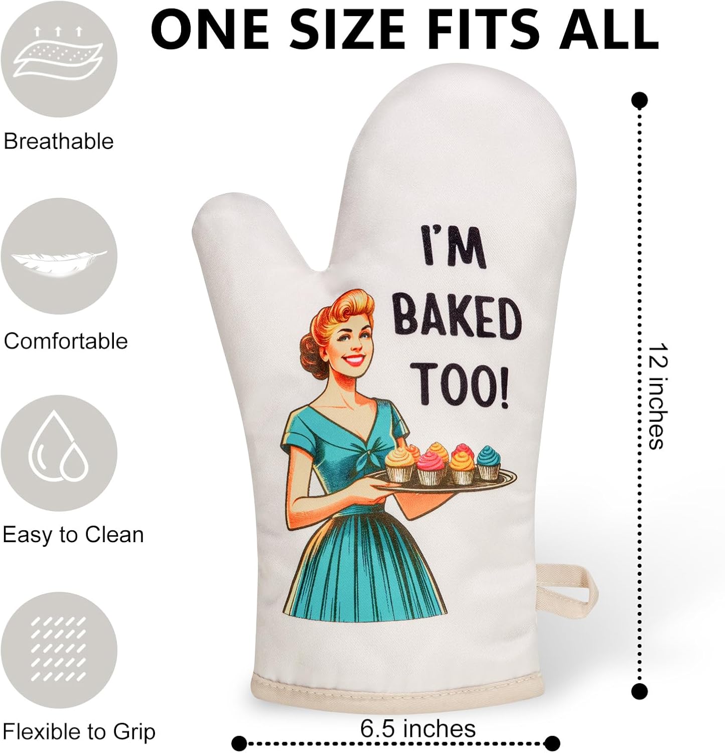 Miracu Funny Oven Mitts for Women, Retro Baking Mitts Set, Fun Baker Gifts