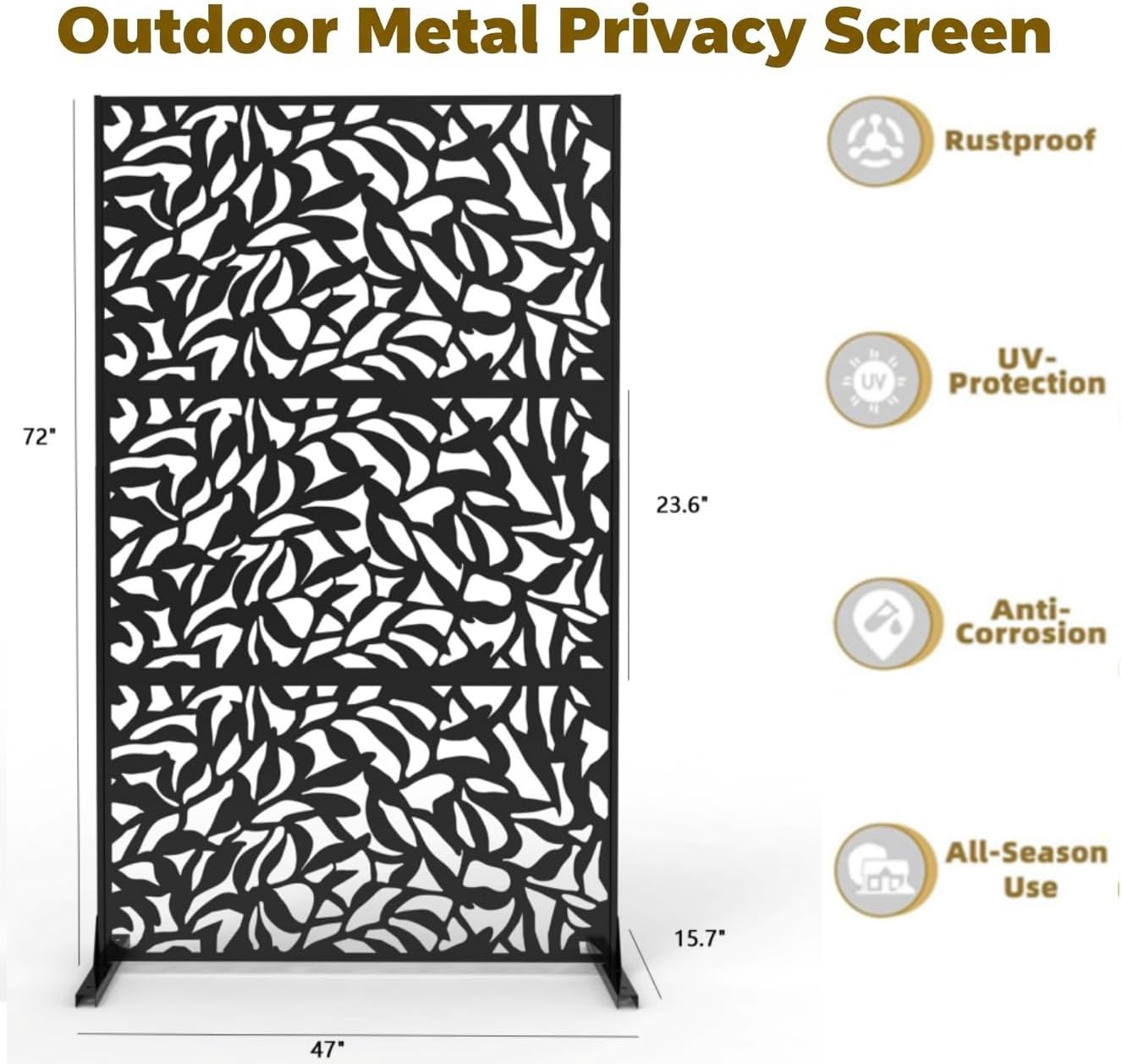 72" H x 47" W Metal Privacy Screen for Outdoor, Freestanding Outdoor Privacy Screen Weather-Resistant Decorative Fences Climbing Plant Trellis for Patio, Balcony, Garden