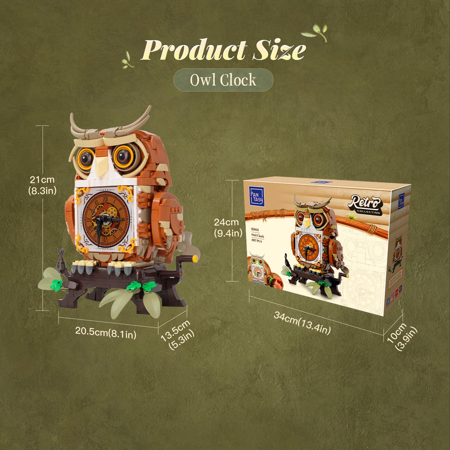 PANTASY Mechaniczny Zegar Sowa, Animowany Model z Kołami Zębatymi | Mechaniczna sowa, ruchome skrzydła i oczy, mechanizm zegara, ręczny napęd korbką, kolekcjonerska dekoracja biurka
