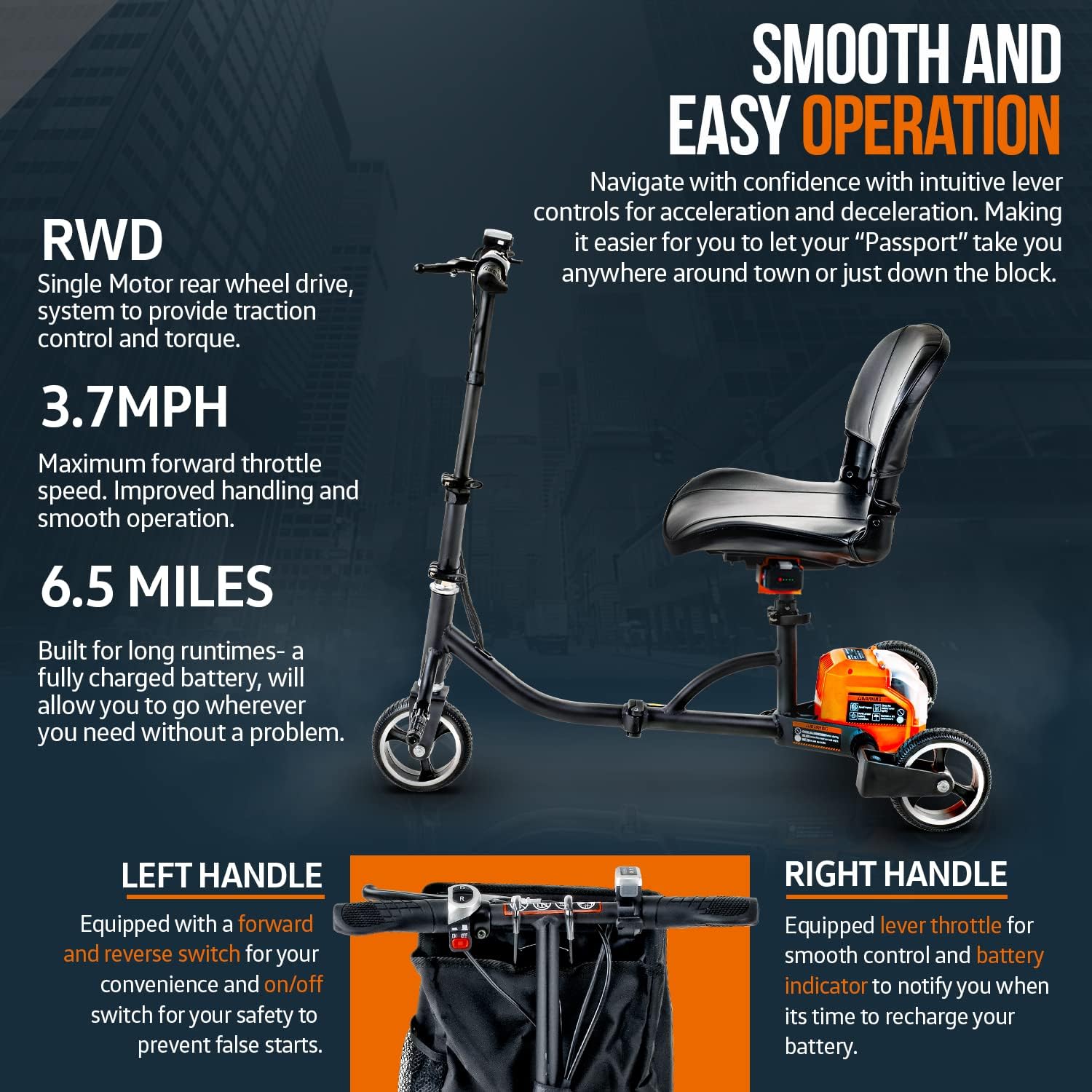 SuperHandy 3 Wheel Folding Mobility Scooter Electric Powered Portable Ultra Lightweight & Utility Cart Hand Truck Power Wagon Super Duty Electric [Bundle Deal] : Health & Household