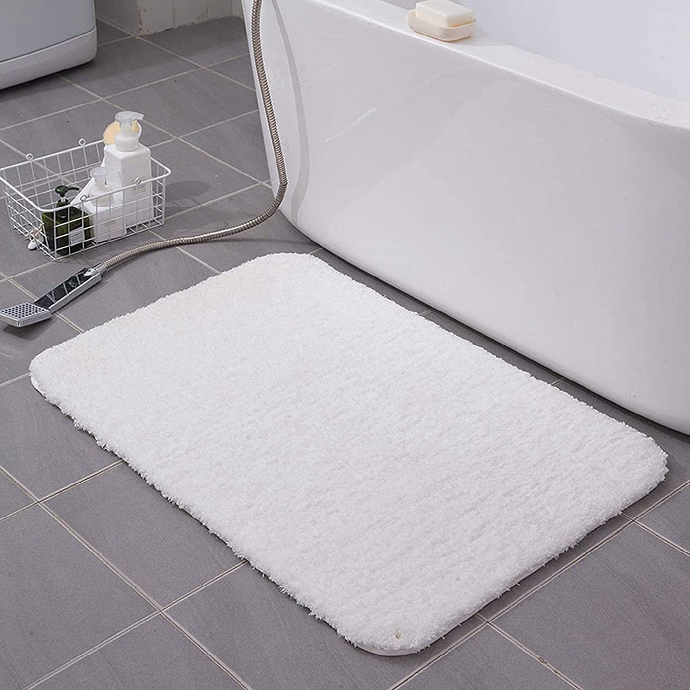 ZLZNX Badematte rutschfest Badvorleger Weicher Flauschige Mikrofaser Badezimmerteppich Badteppich Wasserabsorbierende Antirutsch Maschinenwaschbare,Weiß,50 * 120CM
