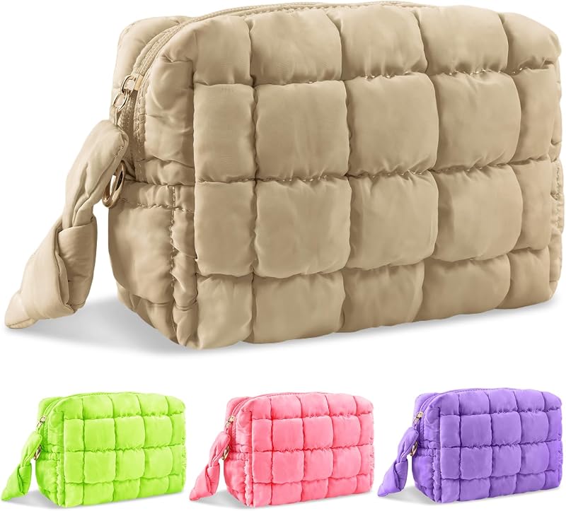 Necessaire de maquiagem acolchoada UIXIZQ com zíper, cor Khaki, tamanho S