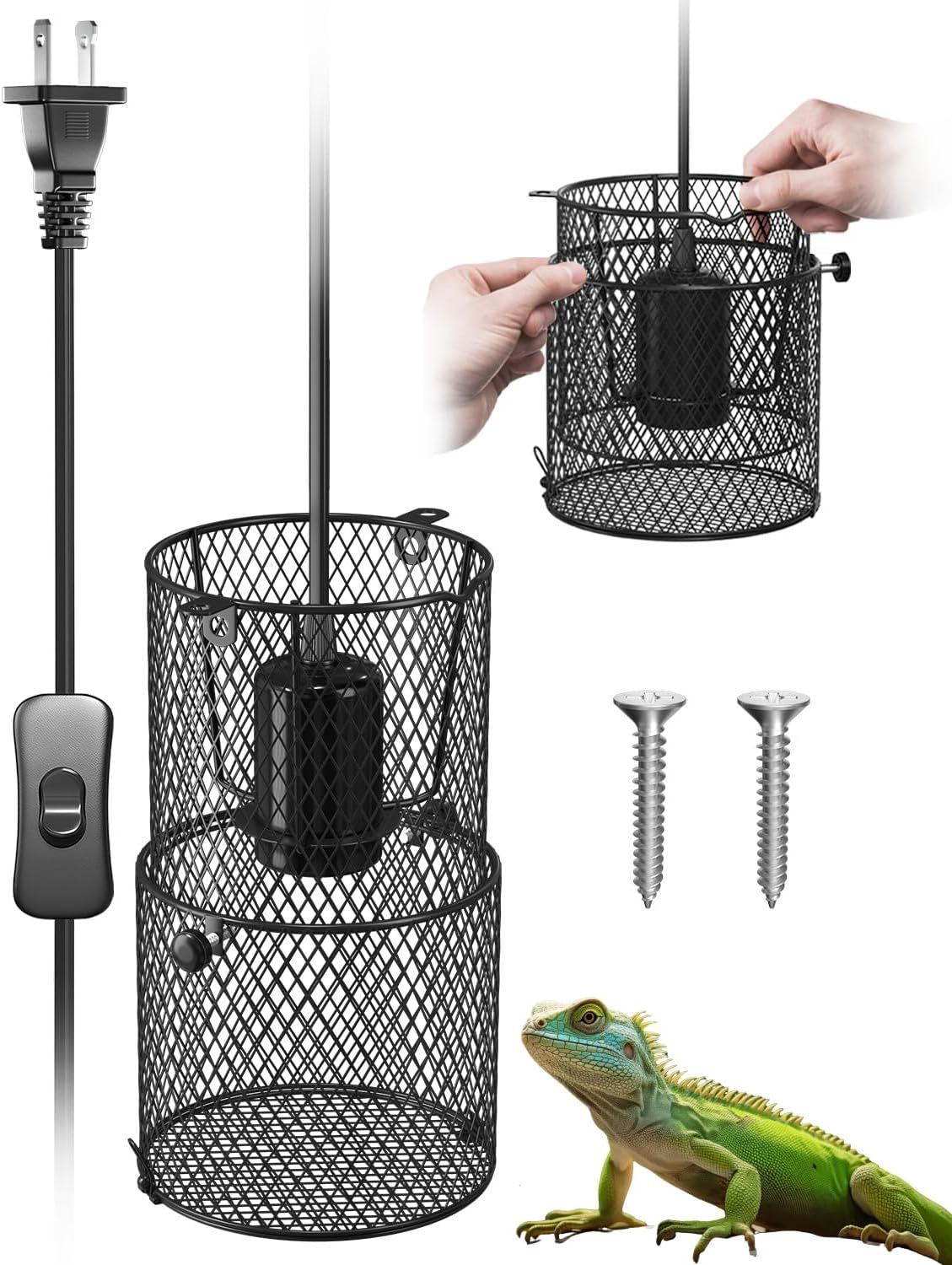 GlowUp Retractable Reptile Heat Lamp Lampshade Holder,150 Watt Ceramic Heat Emitter Guard with Anti-hot Bracket,ON/Off Switch for Chick,Lizard,Snake,Turtle,Plant (Bulb Not Included)