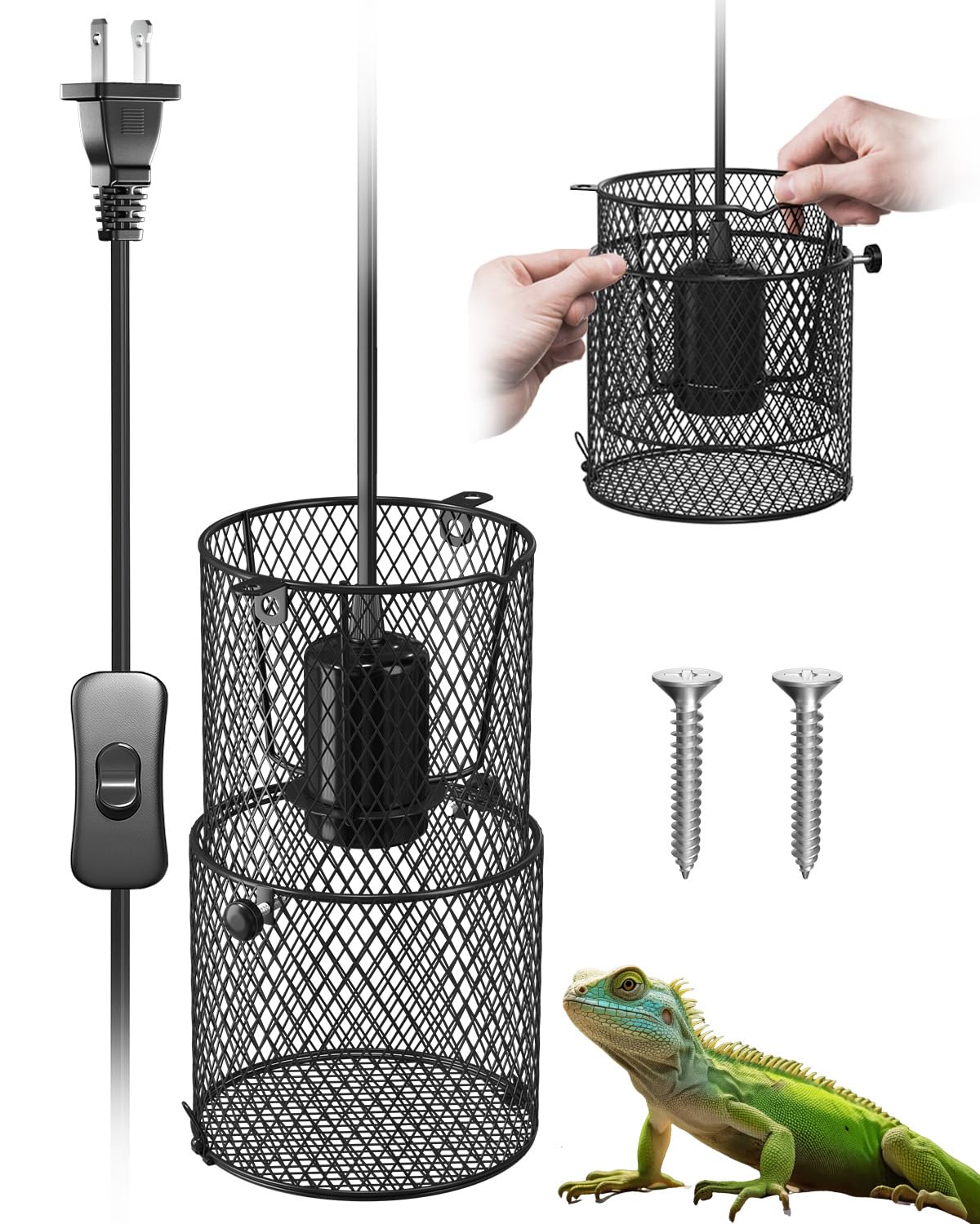 GlowUp Retractable Reptile Heat Lamp Lampshade Holder,150 Watt Ceramic Heat Emitter Guard with Anti-hot Bracket,ON/Off Switch for Chick,Lizard,Snake,Turtle,Plant (Bulb Not Included)