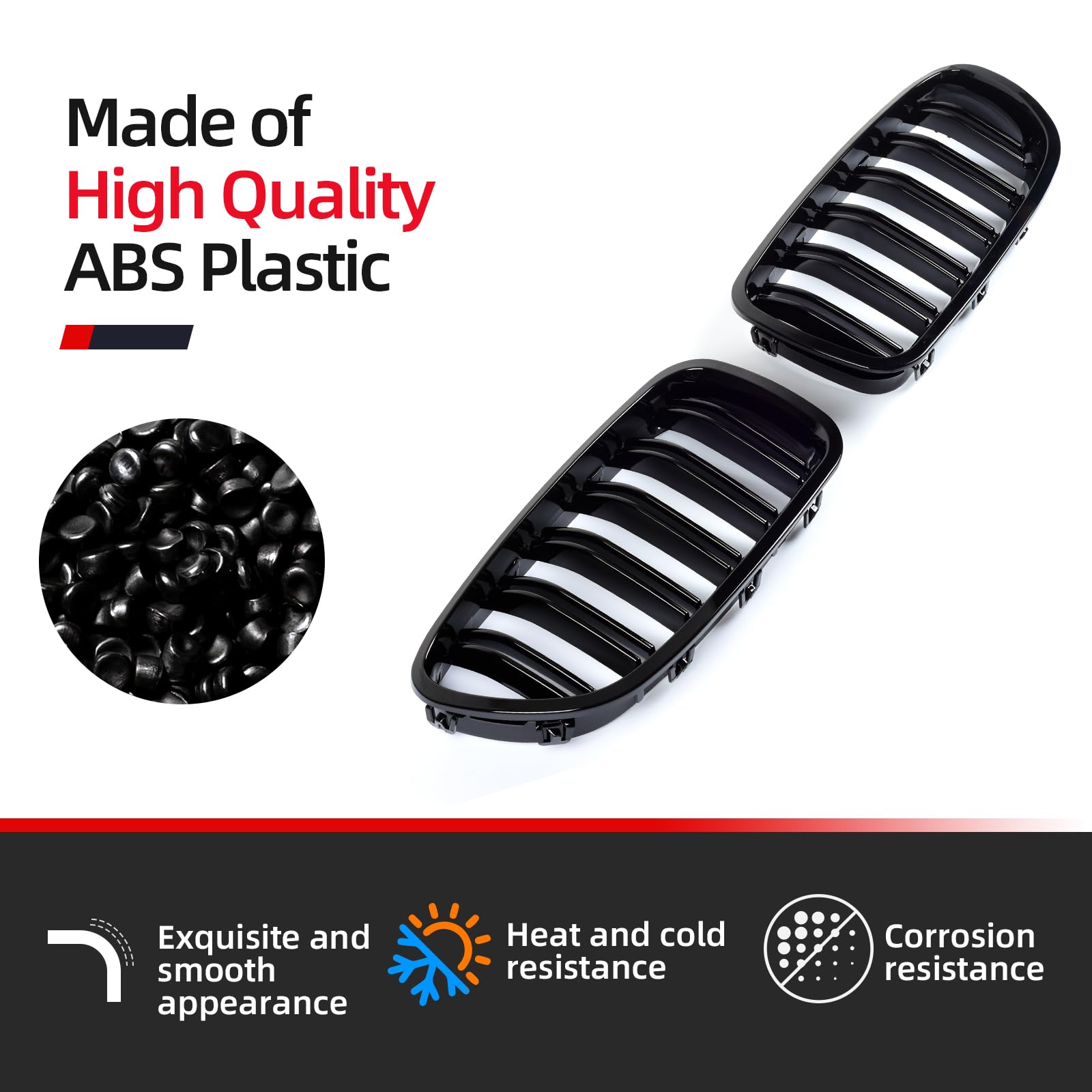 AggAuto Rejilla radiador negro brillante para BMW Serie 5 F10/F11 2010-2016 | 6 barras dobles riñones delanteros, material ABS resistente, instalación sencilla, compatible F10 F11