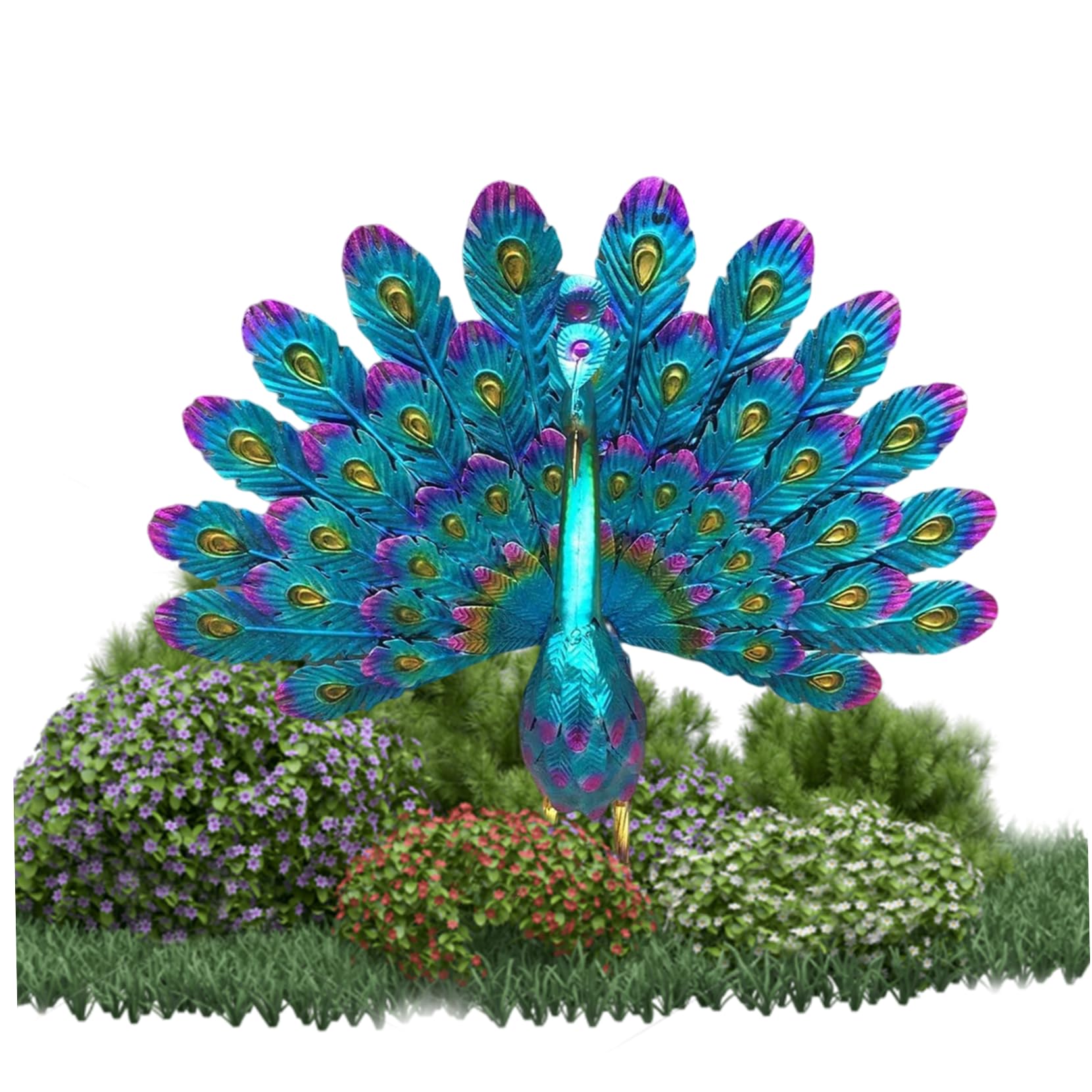 BeVistoso Garden Ornaments Outdoor Peacock Statue Sculptures Metal Bird Art for Yard Porch Patio Lawn