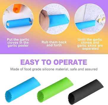 3pcs Silicone Garlic Peeler Tube Roller - Garlic Peeler, Roller, Rocker, Skin Remover Tool, Easy Clean Kitchen Gadget for Chefs Home Cooking
