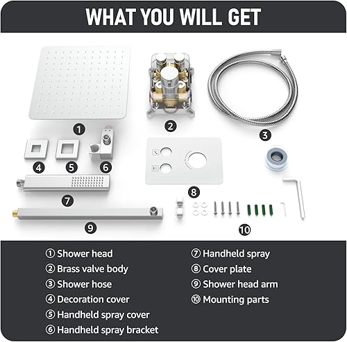 Miniatura 31 de IRIBER - Sistema de ducha de lluvia con cabezal de ducha fijo y de mano de alta presión cepillado níquel,Oro cepillado,Cromado,Oro rosa