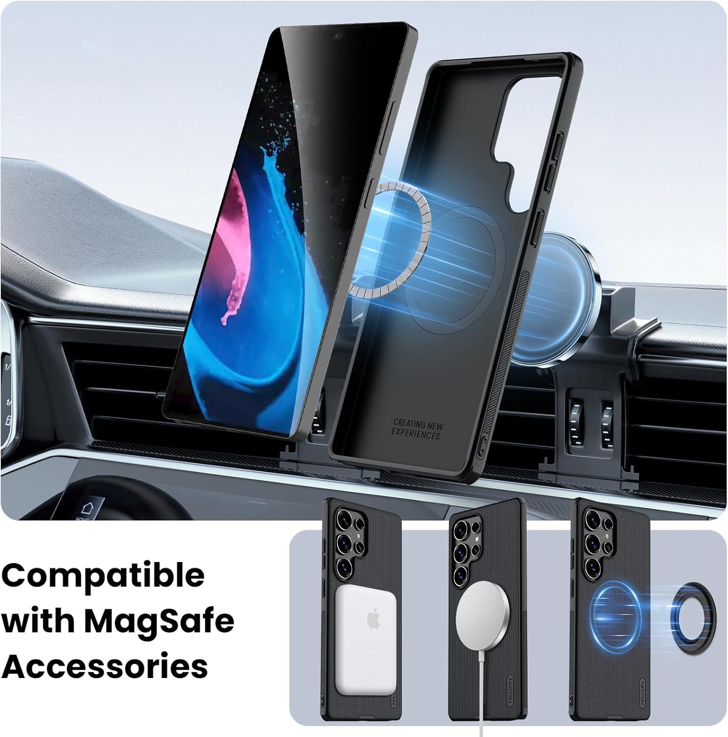 Nillkin for Samsung Galaxy S25 Ultra Case with Wall Mount,Compatible with Magsafe, Car Mount Holder, Slim Shockproof 6.86’’ (Black)