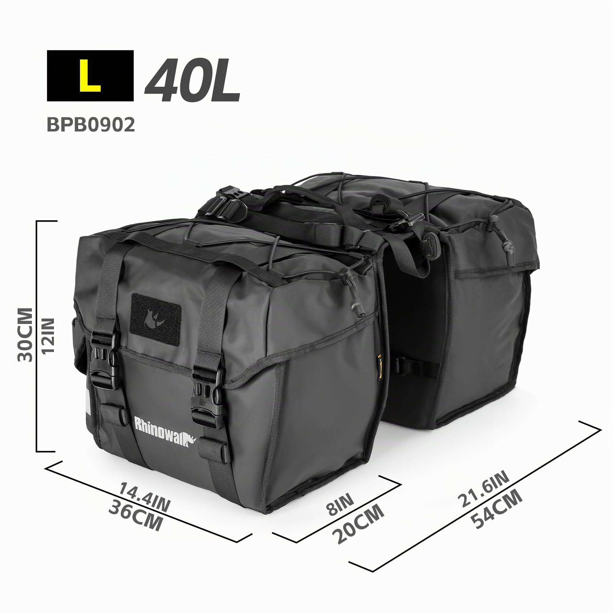 Rhinowalk Bolsa para bicicleta con doble panel para portaequipajes, bolsa para sillín para bicicletas con portaequipajes traseros con asa profesional, accesorio profesional para ciclismo - 40L Negro