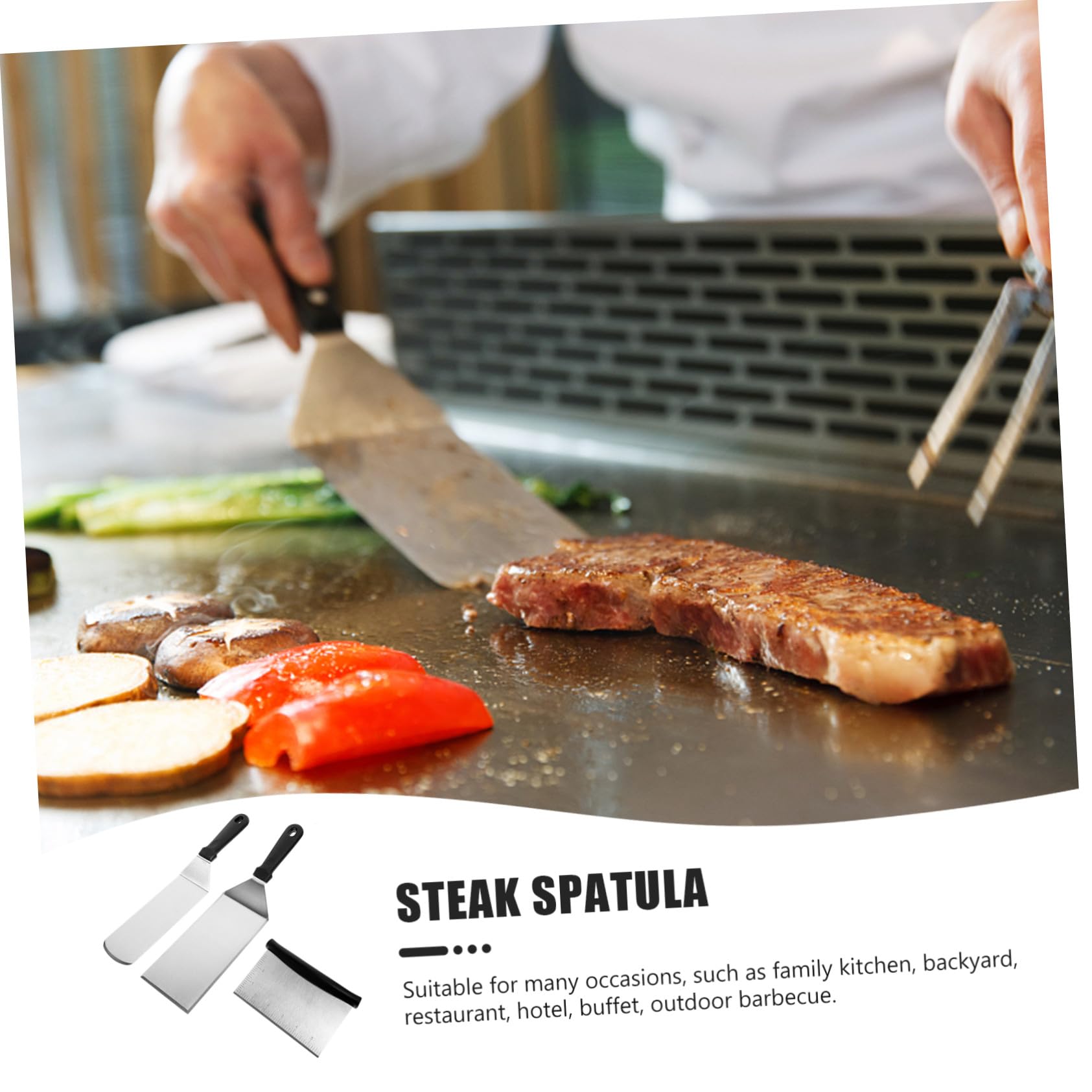 Set 3 Pezzi Spatole Argento in Acciaio Inossidabile e Pp per Cucina Funzione di Girare e Mescolare per Barbecue e Padelle