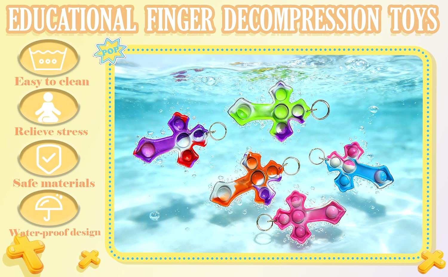 100 Packs Bulk Mini Pop Cross fidgets Bubble Keychain,For kids toys Classroom Students Gifts Teacher ,hoilday Party Favors,Christian Party Gifts - Image 4