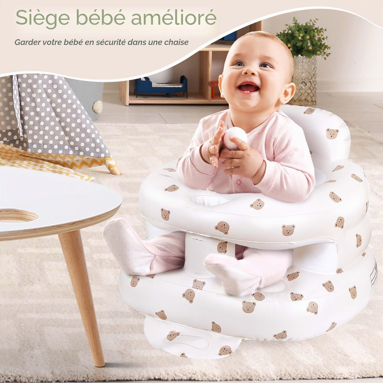 Siège Gonflable Bébé avec Pompe Intégrée Portable 3+ Mois Voyage Repas Camping
