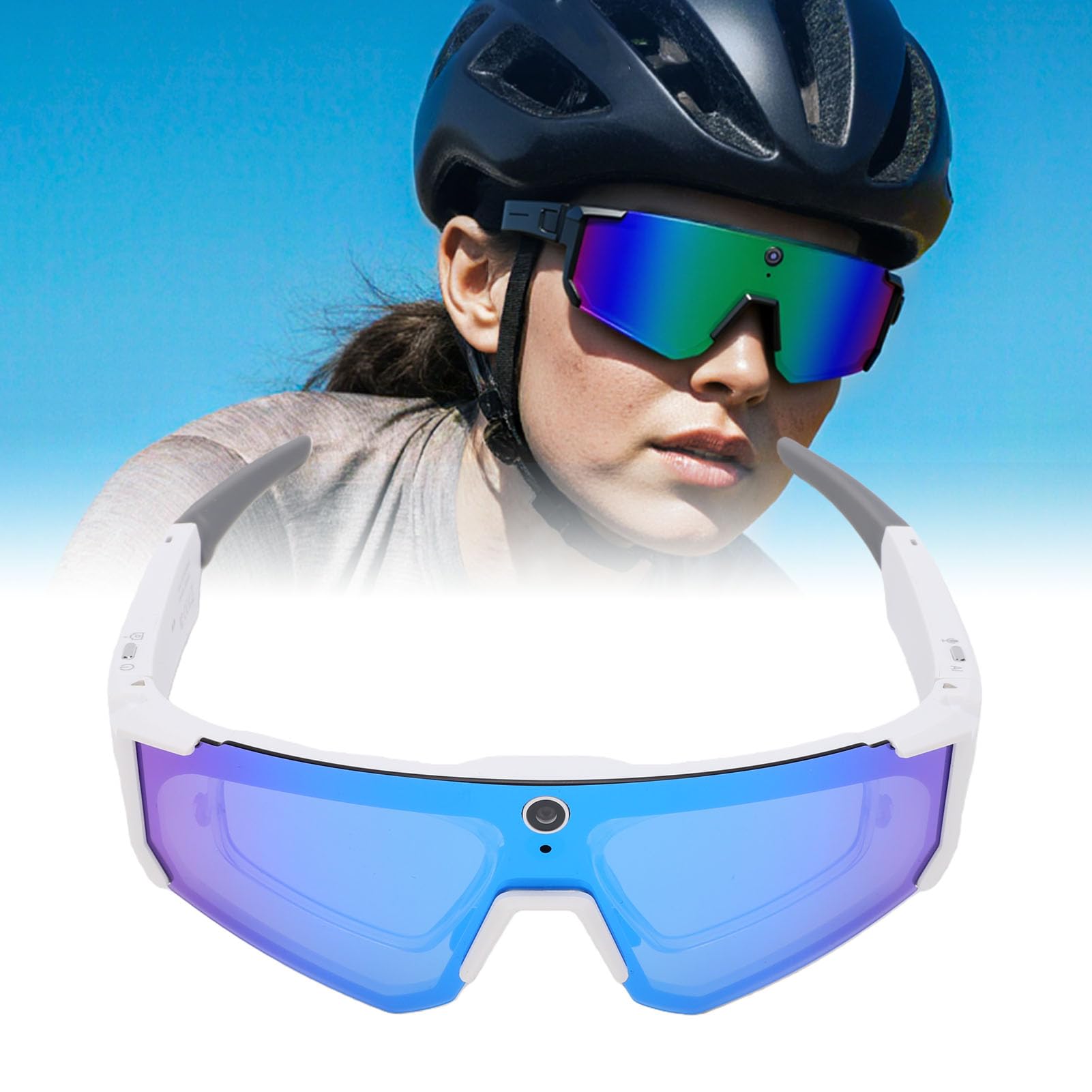 VBESTLIFE Gafas de Ciclismo Inteligentes 4K AI, Cámara HD de 8 MP, Gafas Deportivas Bluetooth con Control de Voz y Estabilización EIS para Ciclismo, esquí, Senderismo (Blanco Azul)