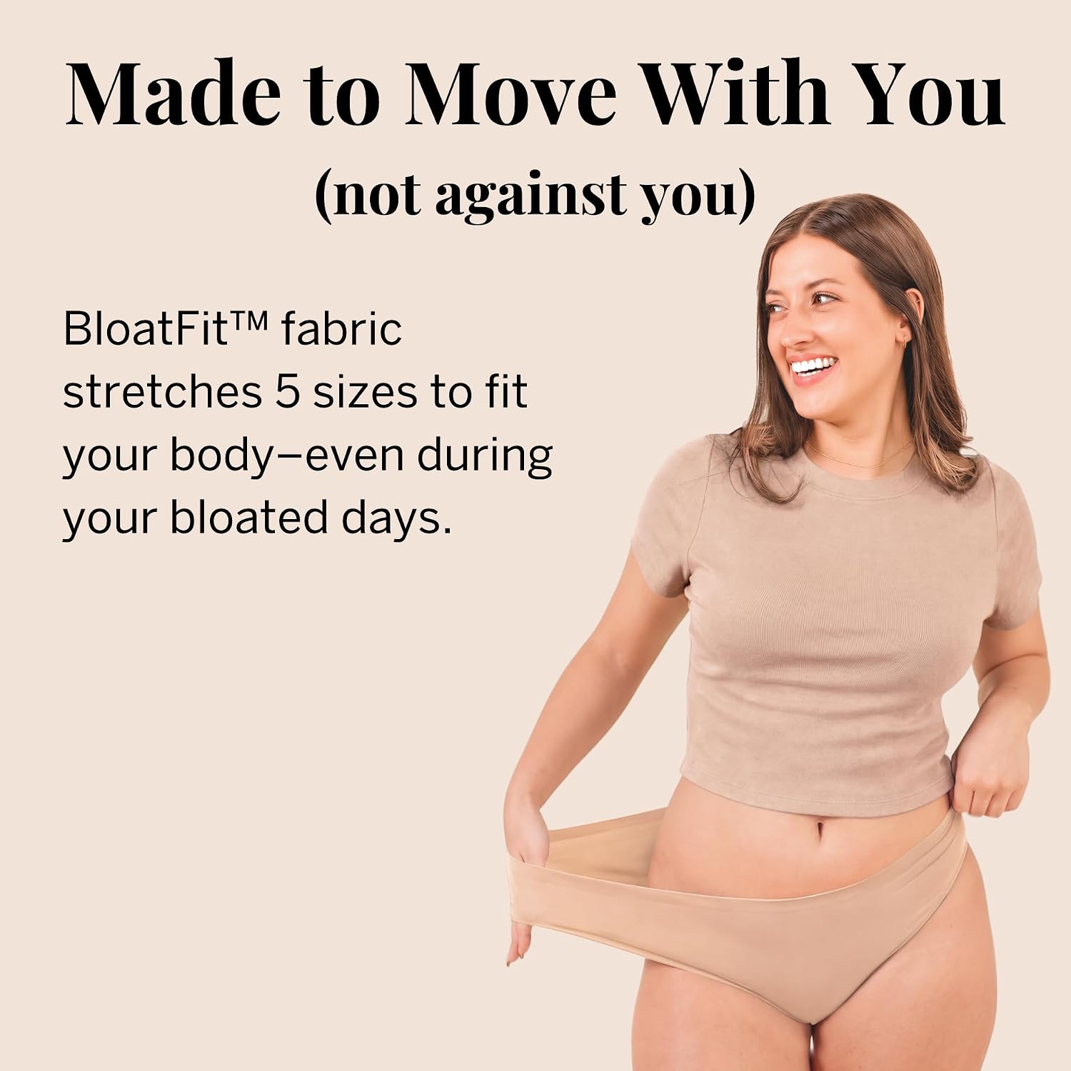 Pixie Organic Cotton Gusset Period Underwear – Best Leakproof Panties with BloatFit™ Technology – Ultra Soft Nude