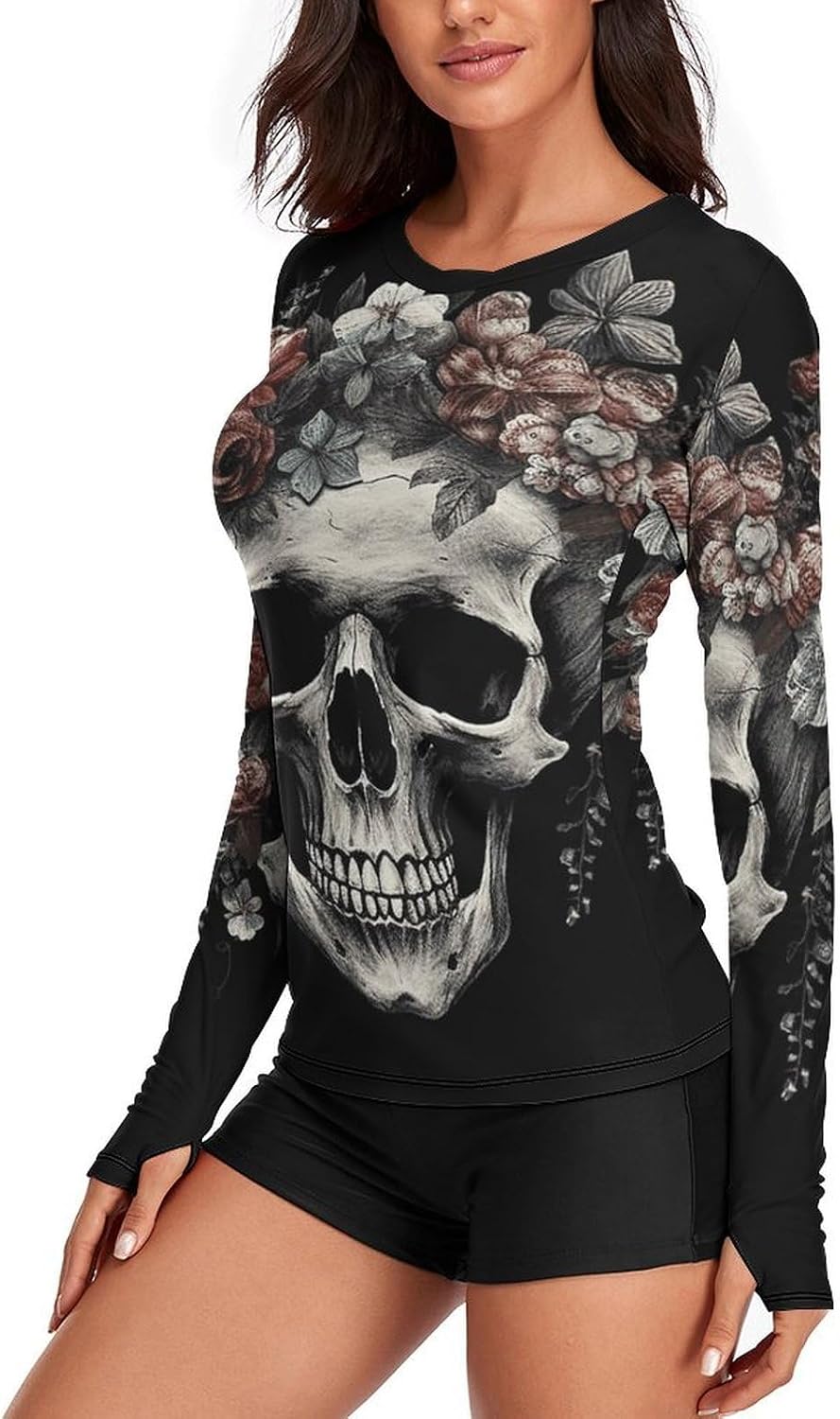 Skull in Darkness Womens Rash Guard Long Sleeve Swimsuits UPF 50+ SPF Shirts Sun Shirt Bathing Suit-