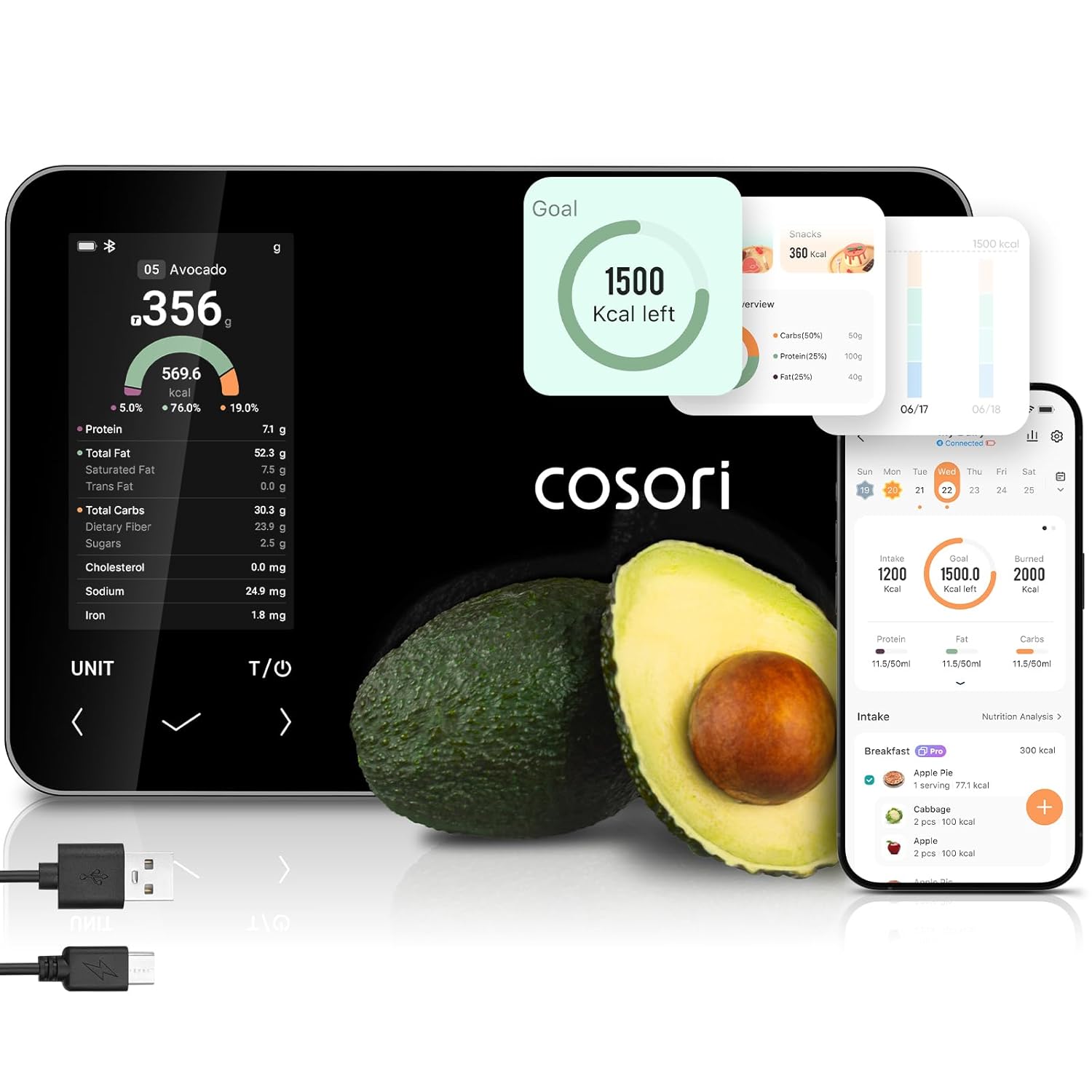 Cosori Smart Food Kitchen Scale with Nutritional Calculator Free App for AI Scan Calorie Macro Tracking Food Preload