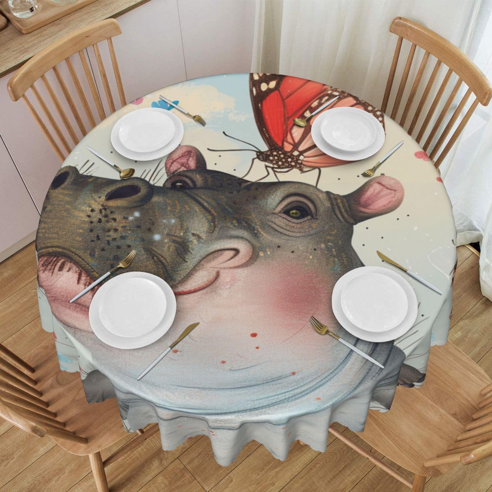 Nappe ronde imprimée papillon lavable pour protéger votre table
