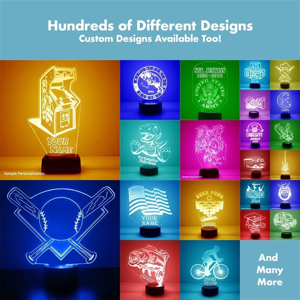 MMS Sports LED Night Light Lamp, Personalized with Your College Hockey Team Name or Logo, Remote Control with 16 Colors, 4 Light Modes, Custom Engraved LED Lamp Gift Lights Up the Room