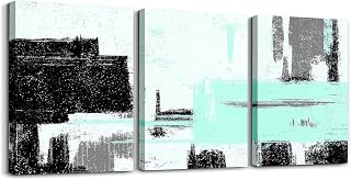 12x16 inch Abstract 3 Piece Canvas Wall Art for Living Room Bedroom, Boys Girls Teal White Black Morden Office Decorations Artwork Posters For Kids Women Men Buffalo Check Painting Geometric Decor