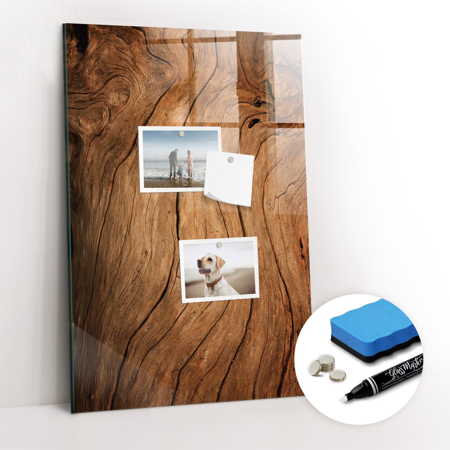 Glas-Magnettafel modern mit Zubehör | Neodym-Magnete, Marker, Schwamm | Perfekt für Planung, Präsentationen & Zuhause | Kratzfeste Qualität - 40x60 - Altes Holz