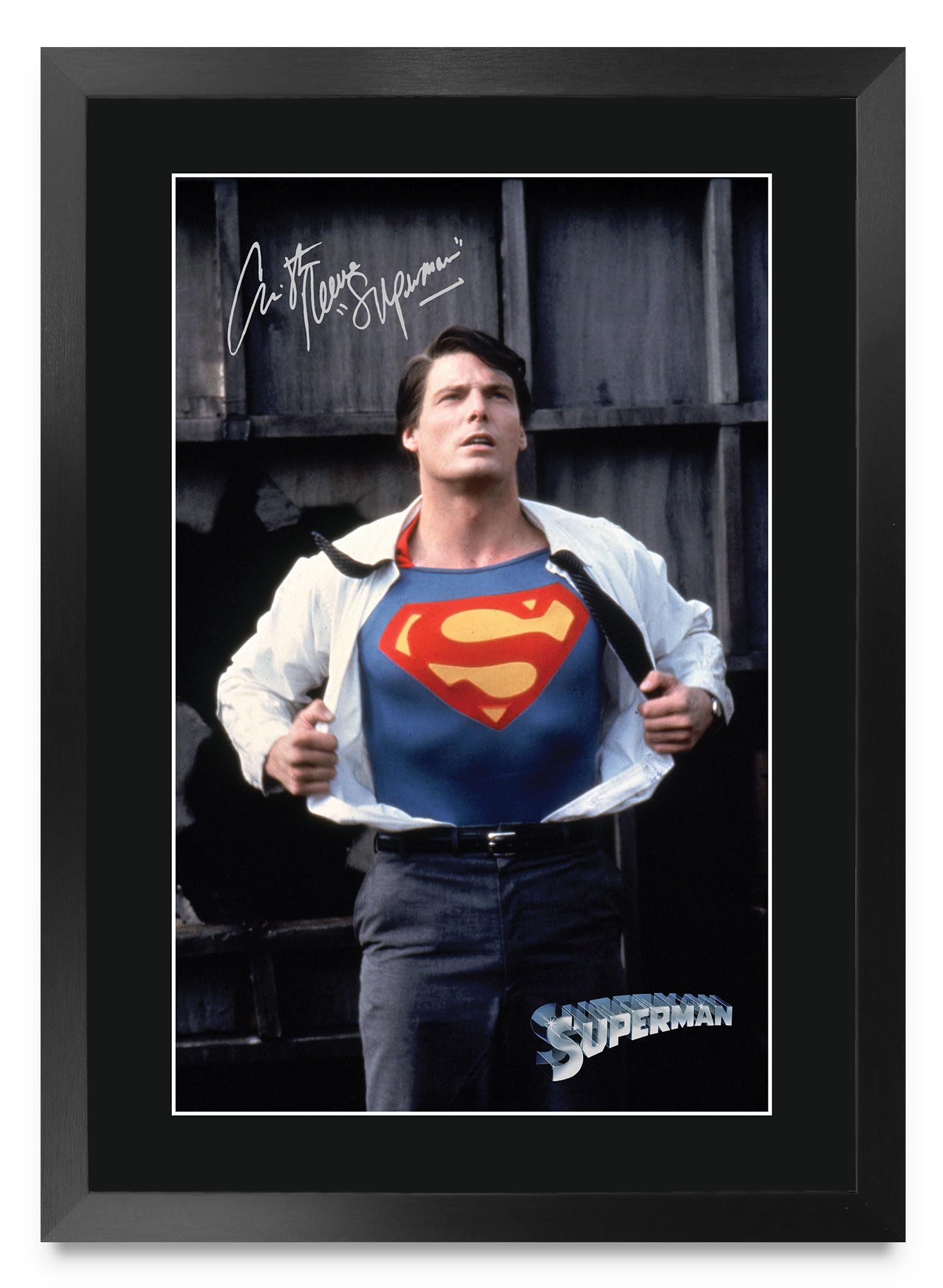 HWC Trading Superman Superman Christopher Reeve Gifts Printed Signed Autograph Picture for Movie Memorabilia Fans - A3 Framed (ID-006165)