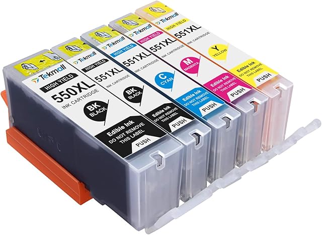 Tekmall Edible ink for PGI-550 CLI-551 PGI-550XL CLI-551XL Compatible for Pixma iP7250 MG5650 MX925 iX6850 MG5550 MG5450 MG6650 MX920 MG5400 MG6450 MG7500 MX725 (5Pack)