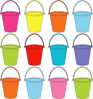 45Pcs Summer Cutouts Colorful Bucket Paper Cut-Outs 9 Colors Beach Sand Bucket Shape Bulletin Board Decor with 100Pcs Glue Points for DIY Art Craft Wall Home Party