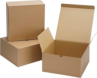 Corrugated Cardboard Gift Boxes with Lids – 10-Pack Recyclable Cardboard Boxes for Gifts, Invitations, Organization Sturdy Kraft Boxes – Gift Boxes Bulk Pack by JTRF (8 x 8 x 4) (Brown)