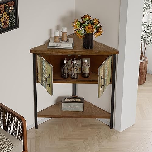 Vista 4 de Solid Wood Corner Cabinet with Storage - Entryway Cabinet with Storage, Small Space Solution for Living Room, Apartment, Rustic Cabin Style Accent