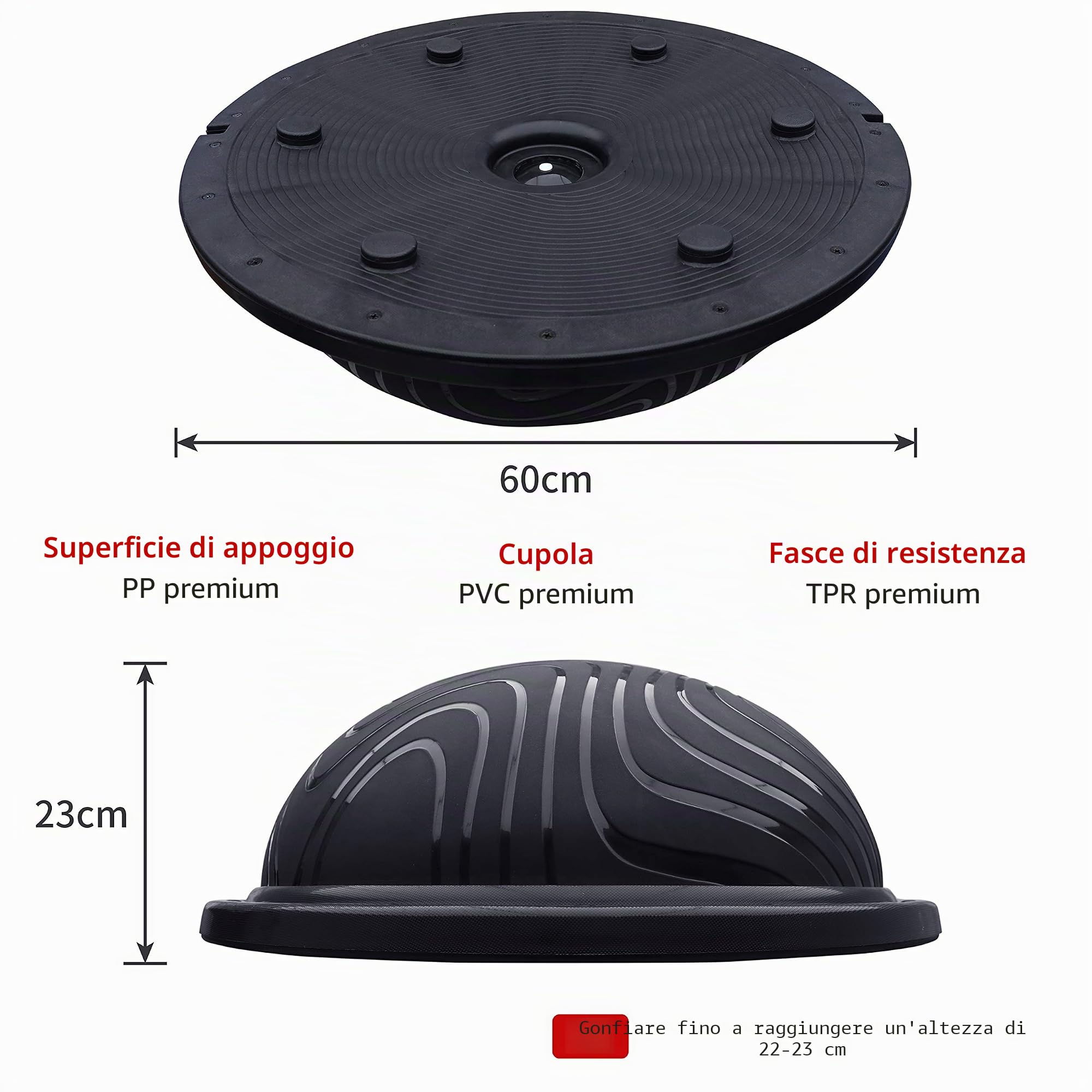 PROIRON Balance Trainer Ball Ø 60cm, Semisfera Equilibrio Fitness Mezza Palla con Cinghie Laterali e Pompa per Fitness Allenamento Bilanciamento del Corpo Fino a 300 kg