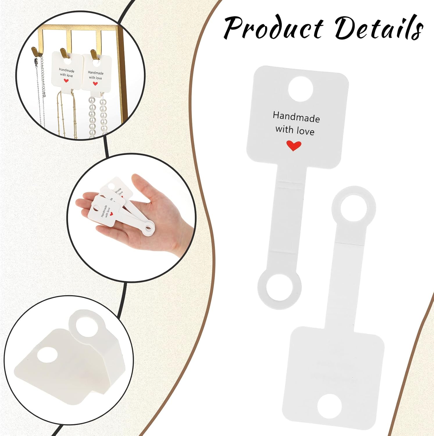 Thinp 100 Pcs Keychain Packaging,Self Adhesive Keychain Display Card Handmade with Love Blank Cards Bracelet Display Cards 4X1.5“ Hanging Displays Card for Jewelry Keychains
