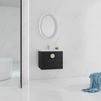 24" Wall Mounted Bathroom Vanity with Gel Basin Sink, Modern Floating Bathroom Cabinet with Large Storage Space & Soft-Close Door for Bathroom Small Space Black-24