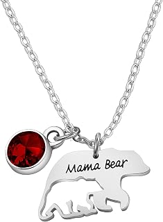 Mama Bear Necklace Mom Necklace Mama and Baby Bear Necklace with 12 Months Birthstone Birthday Gift Family Jewelry for Her