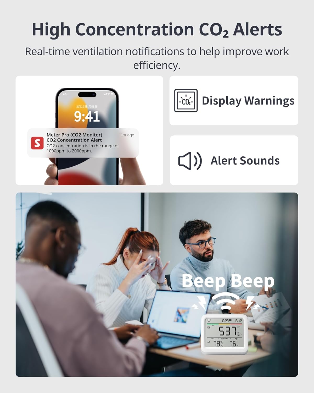 Air Quality Monitor Indoor 5-in-1 Meter Pro CO2 Detector, CO2 Monitor with APP, Large Display, Bluetooth Air Quality Tester for Home, Office,Car - Image 5