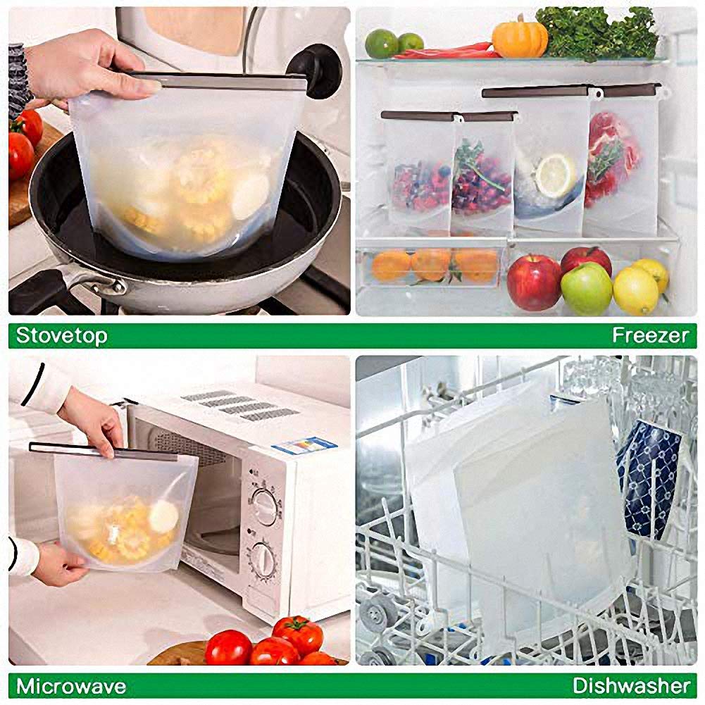 Bolsas de Silicona Reutilizables para Almacenamiento de Alimentos, Bolsas de Silicona