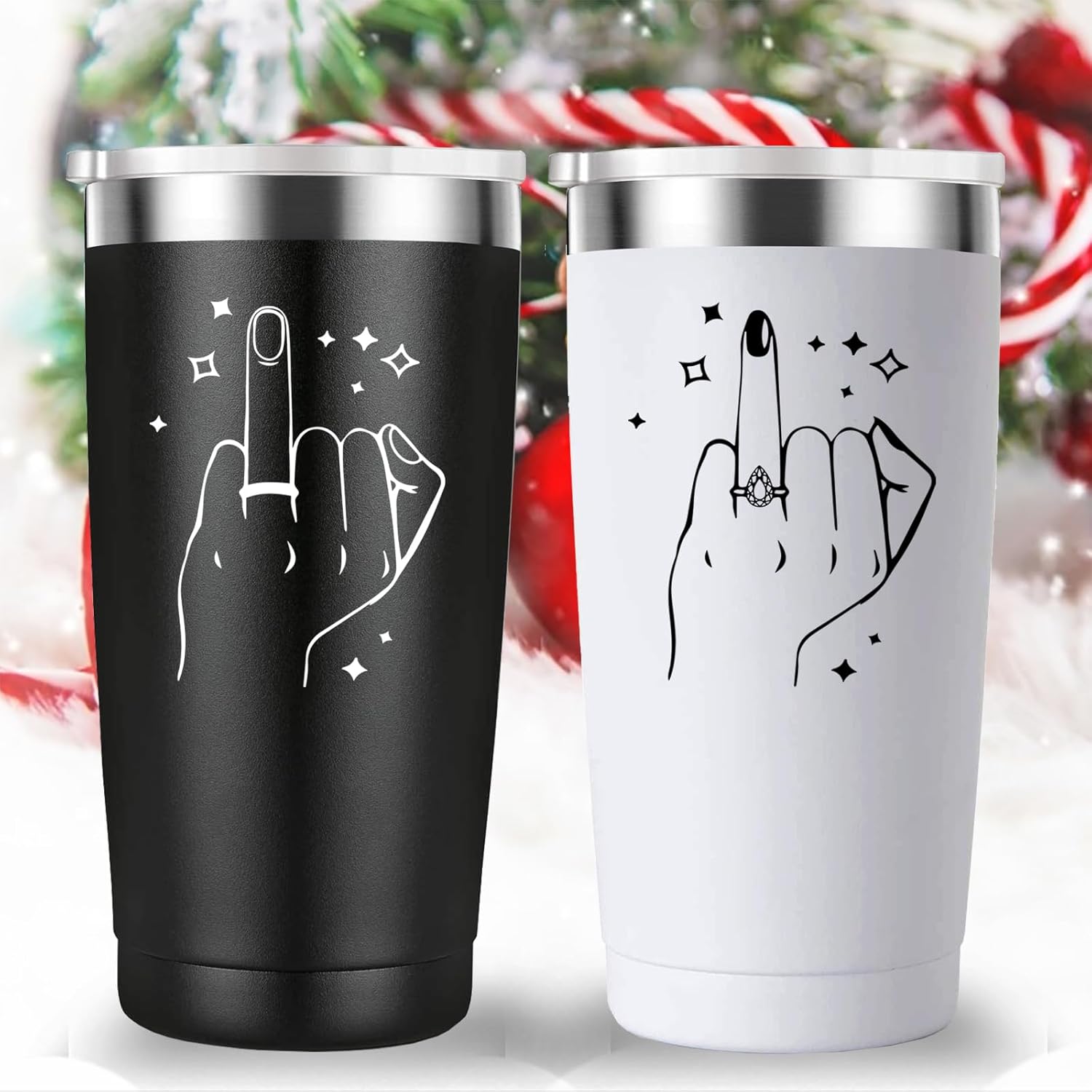 Mamihlap Ring Finger Travel Mug Tumbler.Engagement Gifts Wedding Gifts for Couples.Bride To Be Newly Engaged Bridal Shower Gifts.Wedding Tumbler for Newlyweds Couple Bride & Groom.(20oz Black&White) - Image 4