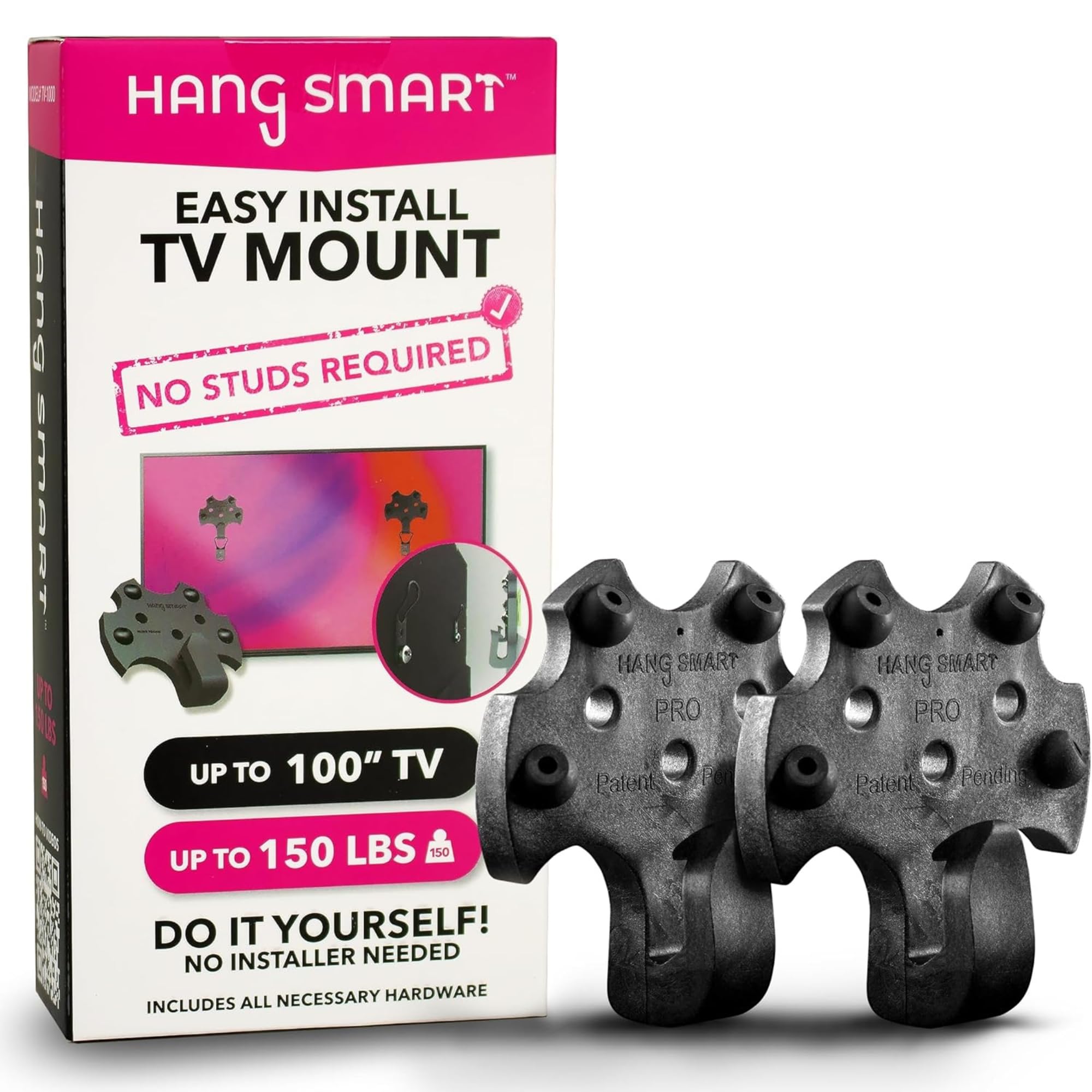 HangSmart TV® Wall Mount NO Stud - Original & Patented Easy Install, DIY for 19-100" TVs, Holds Up to 150LBS, Fits Most LED LCD Flat Screens & Monitors, Includes Hardware + Multipurpose Measuring Tape