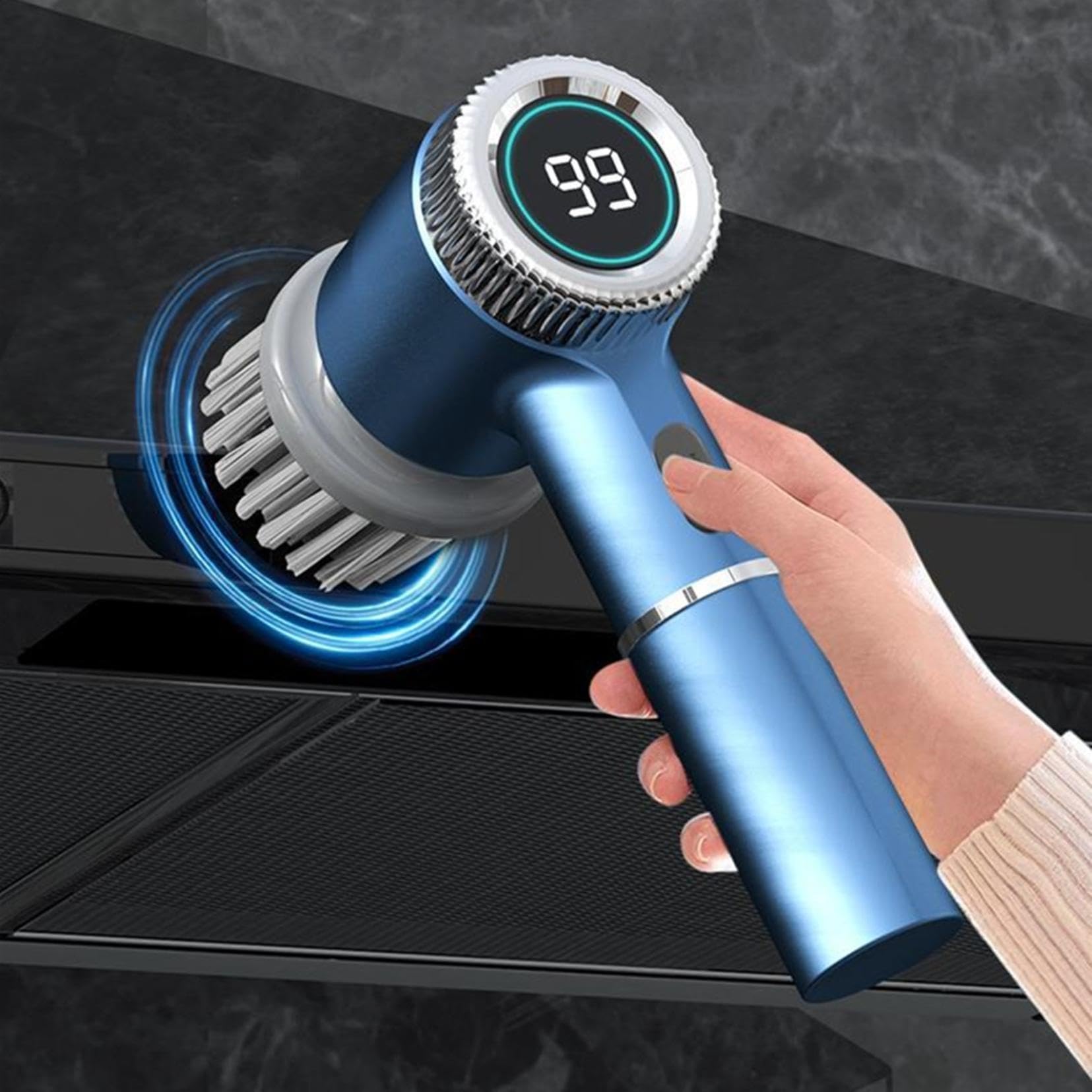 Cepillo De Limpieza Giratorio Eléctrico Con 5 Cabezales De Cepillo Reemplazables Y 2 Velocidades Ajustables, Cepillo De Limpieza Doméstico Recargable Inalámbrico For Limpieza De Baño Y Cocina, Pantall