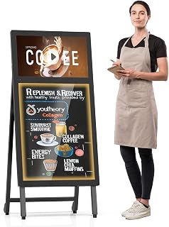 Portable A-Frame Rechargeable Digital Signage Kiosk with LED Message Writing Board, 8H Battery Powered USB Plug & Play Dual Screen, Foldable Advertising Display for Retail Stores, Restaurants