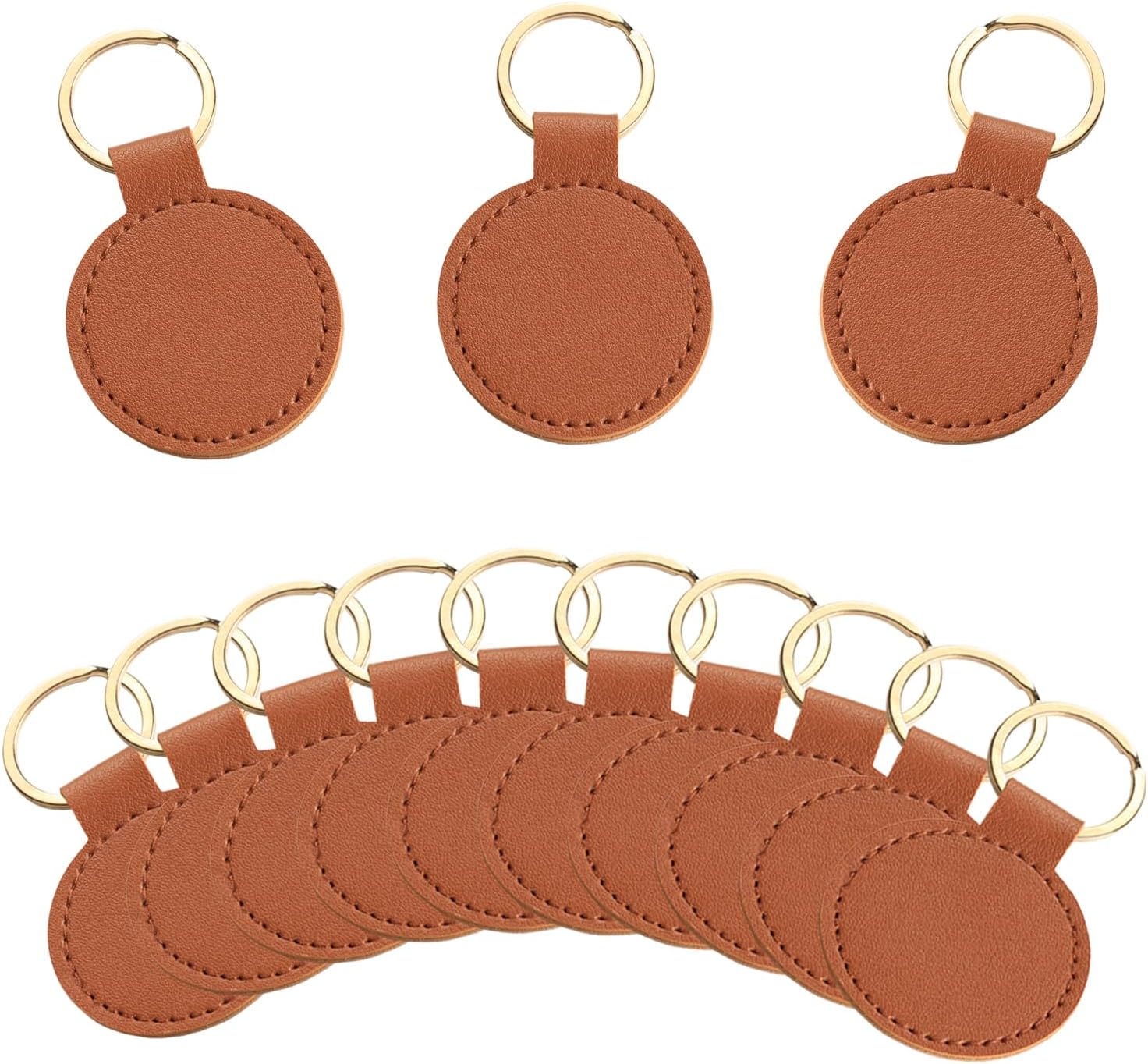 Meetppy 15 PCS PU Leather Keychain Blanks Double Side Leather Keychain Kits with Key Rings for DIY Craft Laser Engraving Keychain