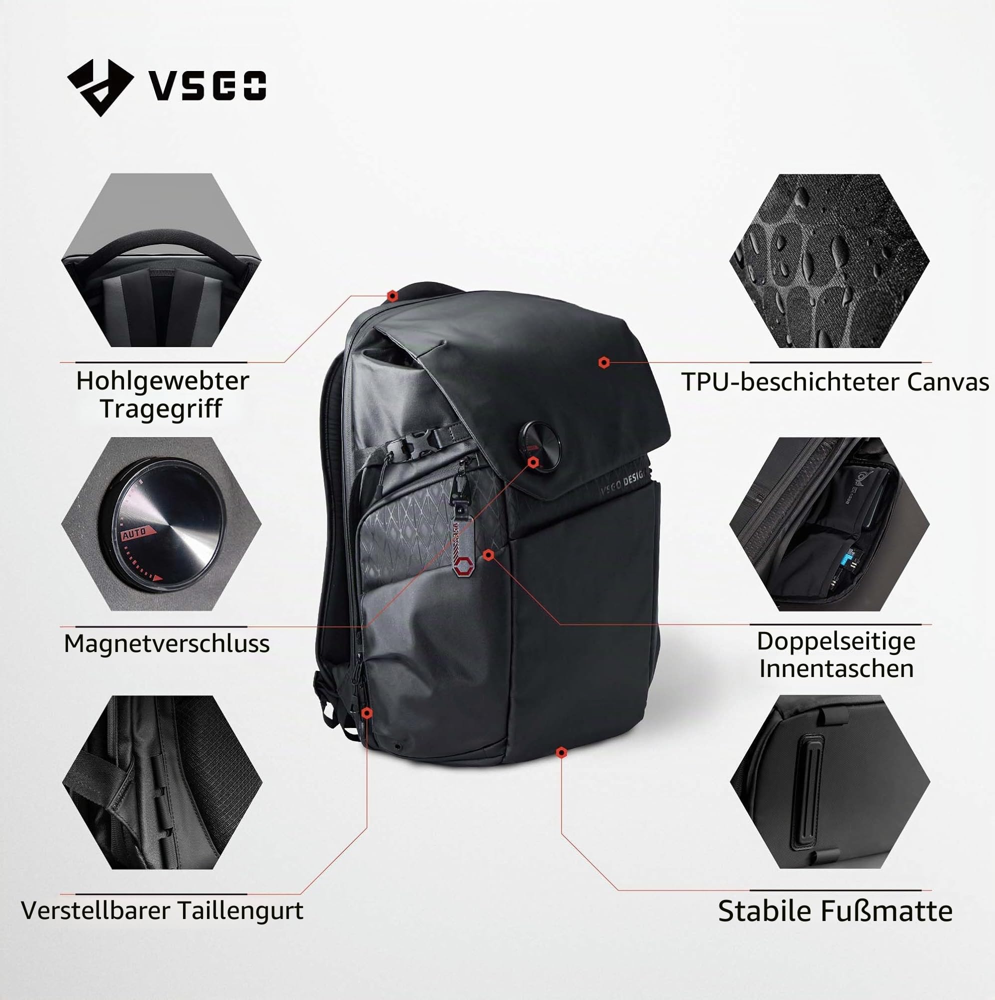 VSGO 25L Professioneller Kamerarucksack – Extragroßes Fassungsvermögen, Reisepack & Pendlerrucksack, kompatibel mit Canon, Fujifilm, Nikon und 17,3-Zoll-Laptops