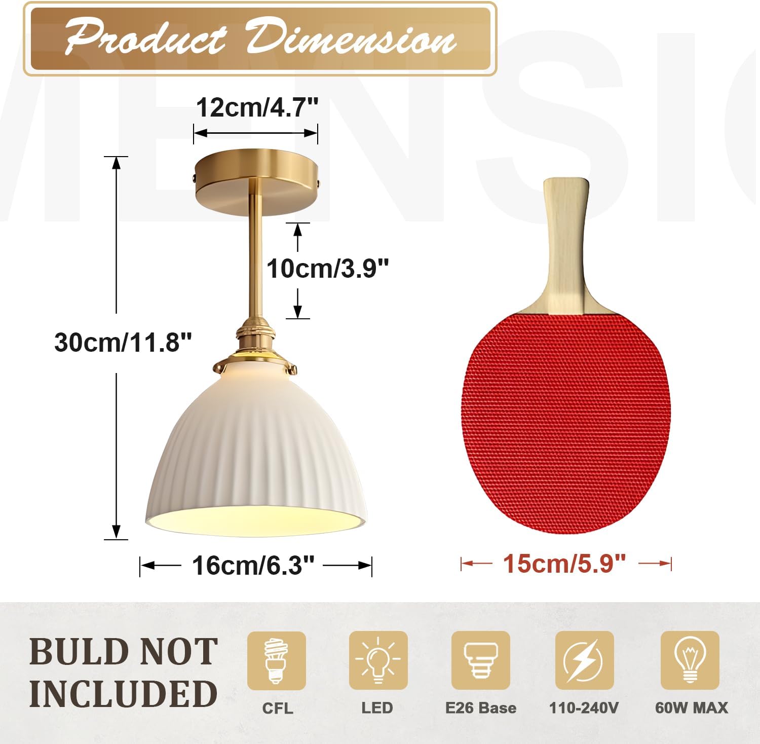 Mid Century Modern Gold Semi Flush Mount Ceiling Light Vintage White Milk Glass Ceiling Light Bedroom Antique Brass Close to Ceiling Lamp Small Hallway Light Fixtures for Entryway MCL28-B