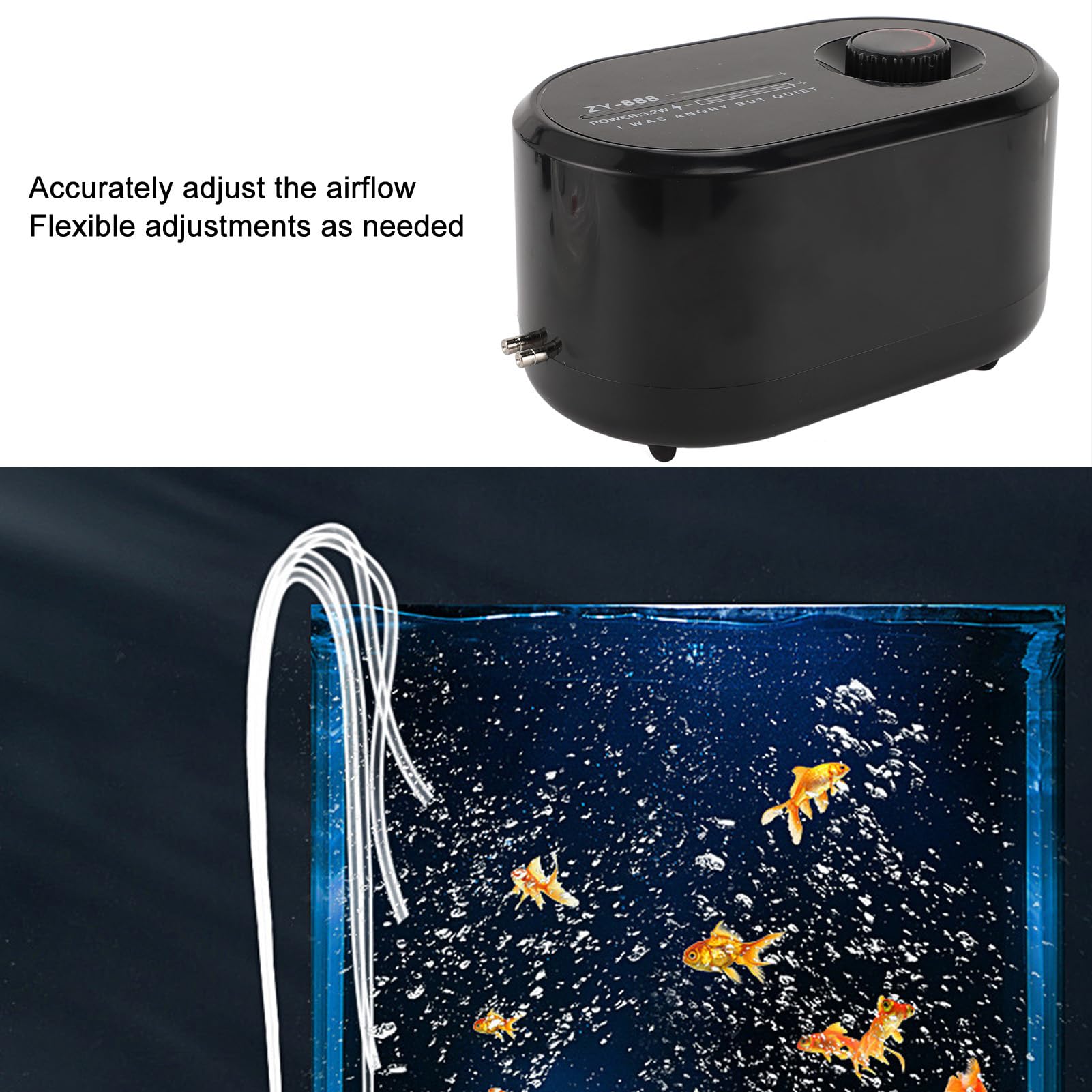 Pompa Ad Aria per Acquario, Batteria 4400 MAh, Efficiente | Pompa per Ossigeno con Flusso D'aria Regolabile Silenziosa per Acquari, Super Silenziosa, Compatta