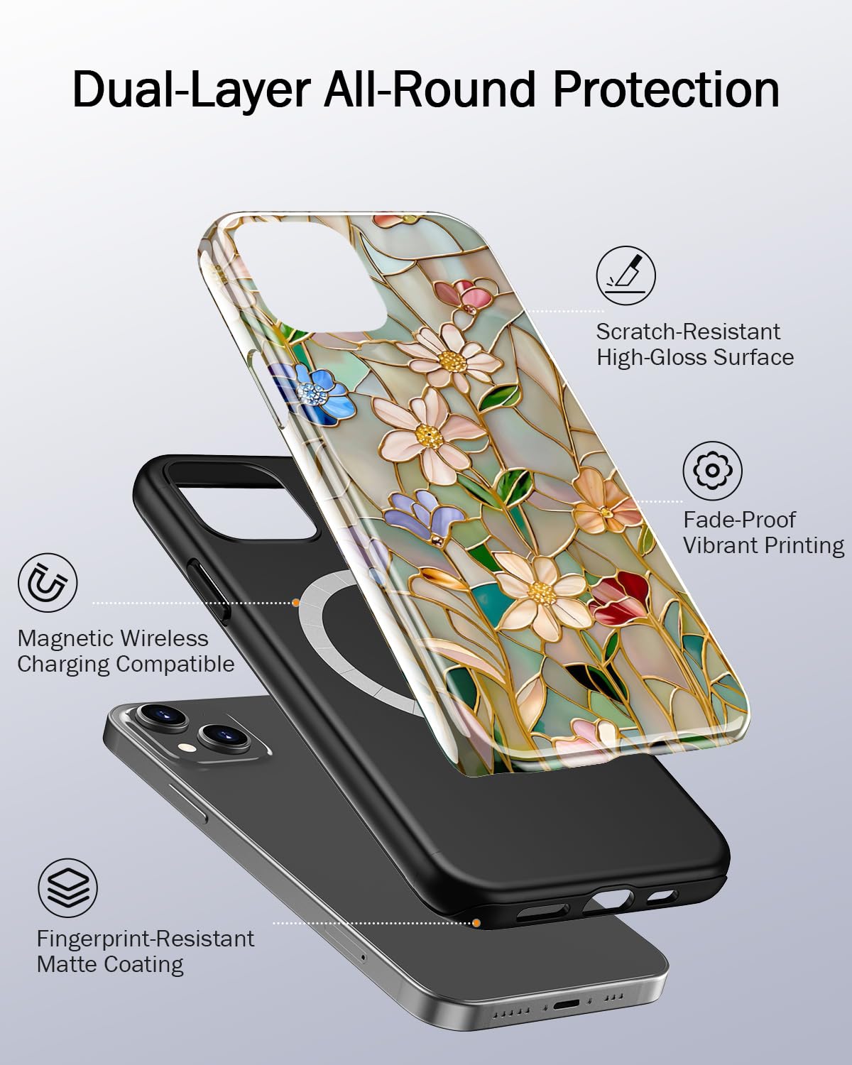 Goodon for iPhone 13 Mini Case - Wireless Charging Compatible - Dual-Layer Hard Shell & Silicone Cover - Aesthetic Y2K Protective Case with Cute Wildflower Designs - Vintage Floral Tapestry Pattern - 3