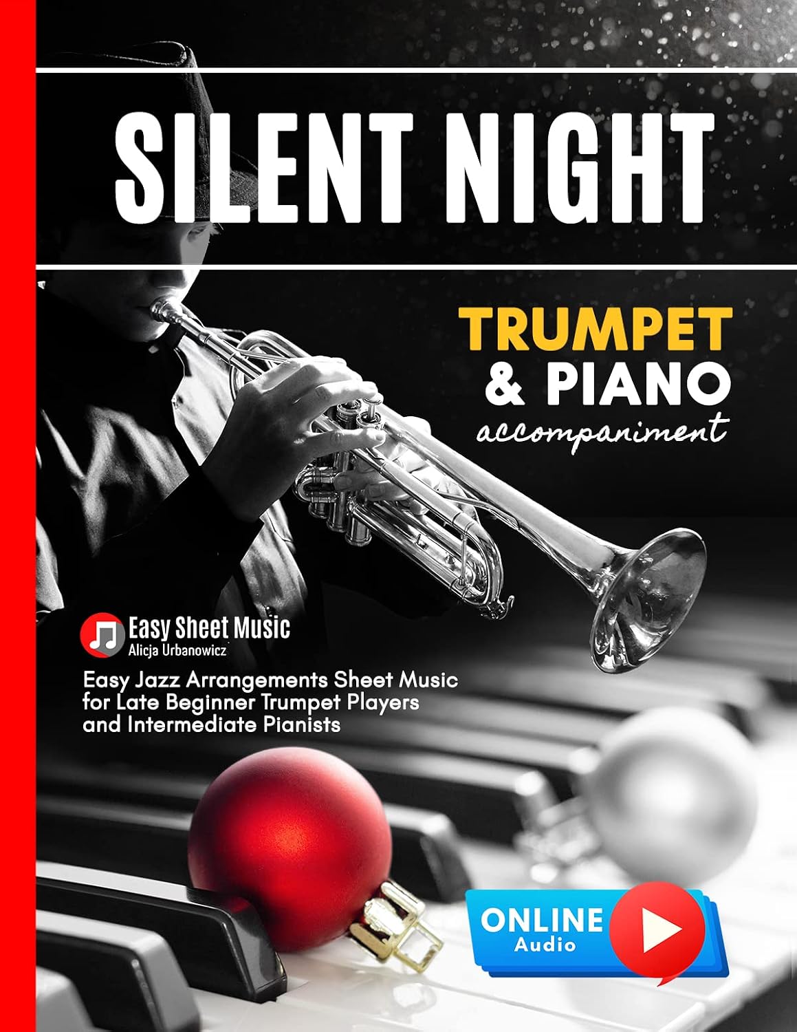 Silent Night I Trumpet & Piano Accompaniment: Easy Jazz Sheet Music I Christmas Carol Duet I Online Audio I Cornet for Kids Beginners Adults Students I Chords Lyric