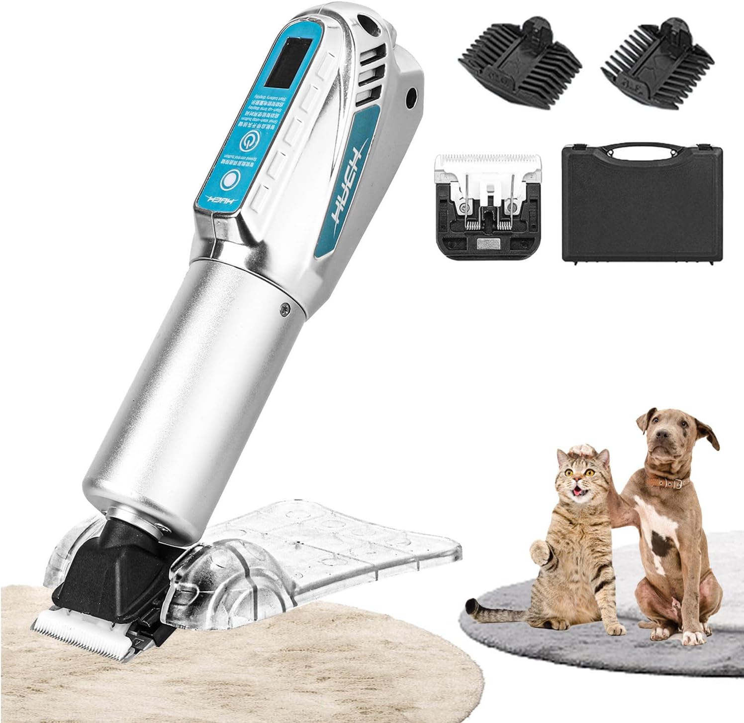 Professional Cordless Pet Grooming Kit - LED Display Dog Clippers with Detachable Blade, 5-Speed Quiet Trimmer for Dogs, Cats, Sheep & Carpet
