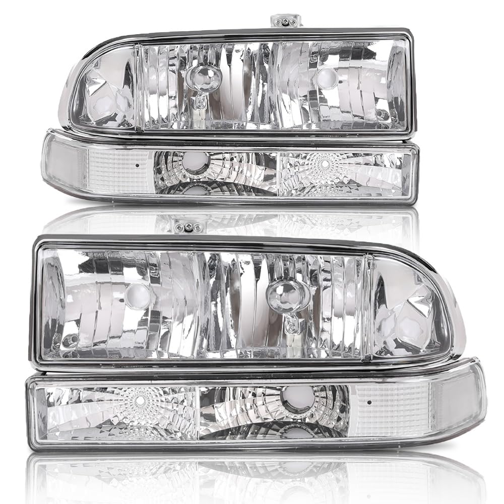 G-PLUS Headlights Assembly,Fit Chevy S10 Blazer 1998 1999 2000 2001 2002 2003 2004 Bumper Headlamps,Clear Lens Chrome Housing Clear Reflector 16526217