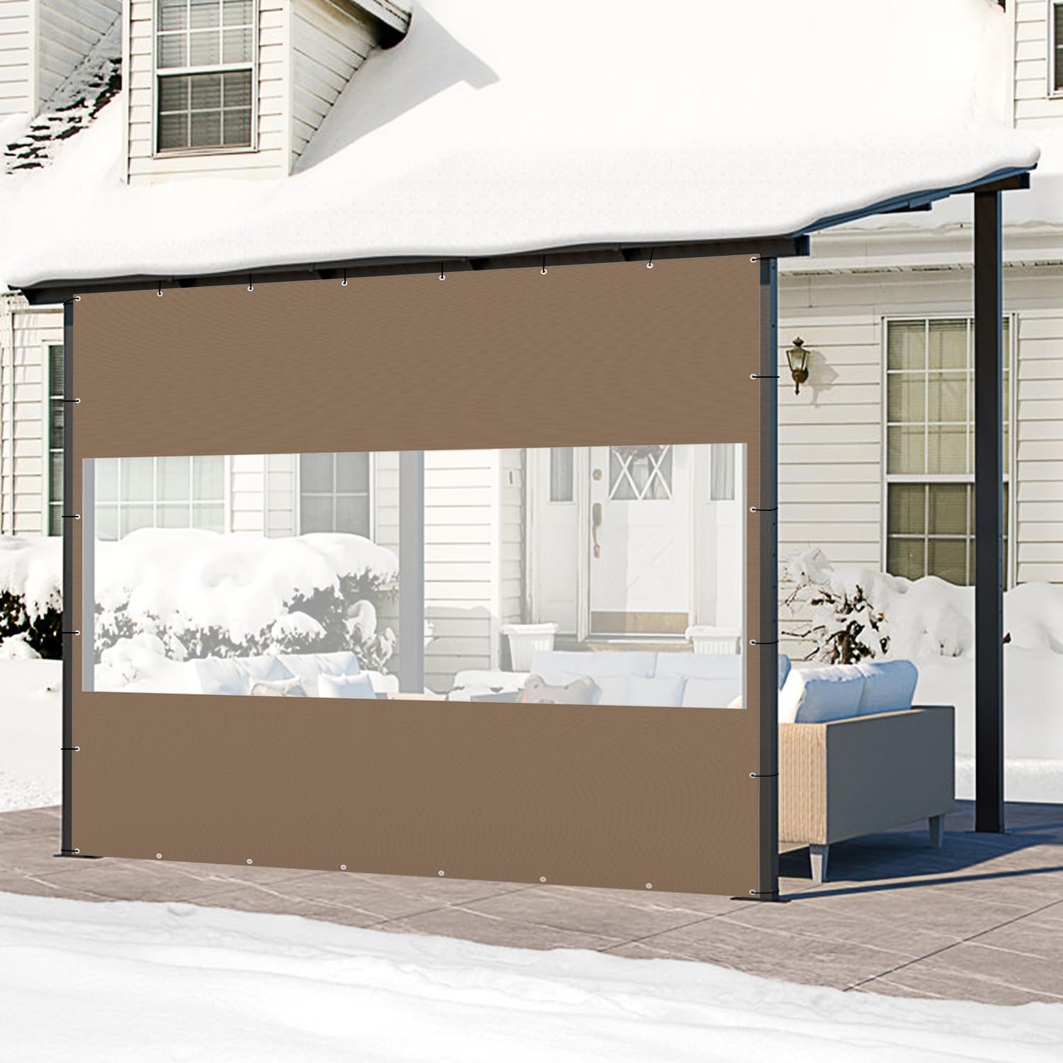 Domi Heavy Duty Outdoor Clear Panel Curtain, 18 oz Waterproof PVC Polyester Curtain, Weather Resistant & Tearproof for Patios, Gazebos, Pergolas,