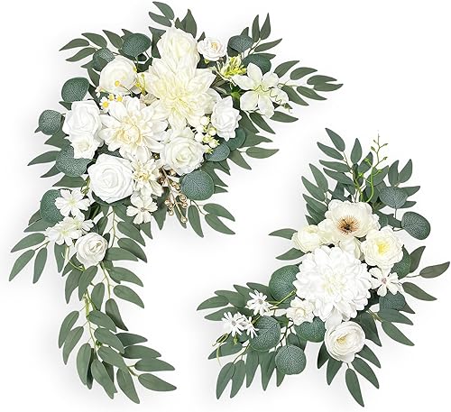 BASIMAN Juego de 2 flores de arco de boda, flores artificiales para letrero de bienvenida de boda, decoraciones para recepción y telón de fondo,